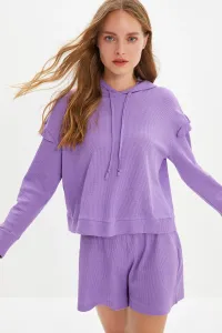Trendyol Purple Frill Detailed Waffle Knitted Top and Bottom Set