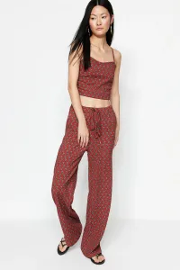 Trendyol Claret Red Printed Crop Strap Knitted Top and Bottom Set #1787793