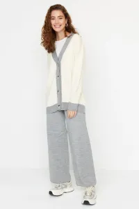 Trendyol Gray Stripe Detailed Cardigan-Pants Knitwear Suit
