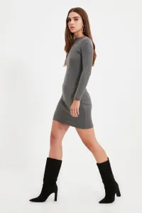 Trendyol Gray Fitted Mini Half Turtleneck Ribbed Stretch Knit Dress
