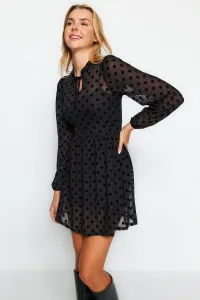 Trendyol Black Polka Dot Skater Long Sleeve Lined Tulle Mini Knitted Dress #2682672