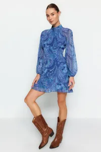 Trendyol Blue Skirt Flounce Lined Chiffon Woven Dress