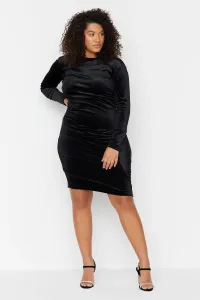Trendyol Curve Black Fitted Knitted Velvet Cutout and Gathering Detailed Dress #1912820