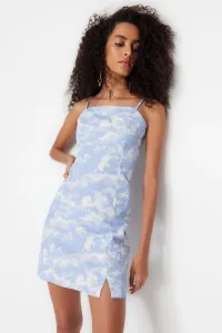 Trendyol Blue Plain Cut Mini Woven Strap Patterned Woven Dress