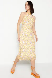 Trendyol Ecru Midi Woven Lined Floral Pattern Woven Dress