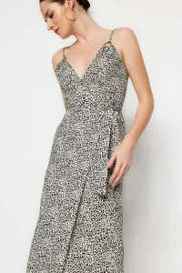 Trendyol Ecru Double Breasted Midi Woven Leopard Patterned Woven Dress