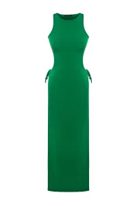 Trendyol Green Fitted Midi Knitted Cut Out/Window Beach Dress