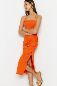 Trendyol Orange Drape Detailed Midi Elegant Evening Dress