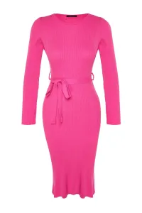 Trendyol Pink Midi Knitwear Dress With Belt Detail