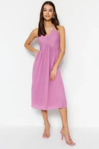 Trendyol Lilac Straight Cut Midi Woven Lined Pleated Fabric Featured Woven Dress