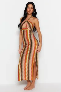 Trendyol Striped Fitted Maxi Knitted Cut Out/Window Beach Dress