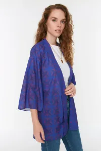 Trendyol Navy Blue Geometric Pattern Woven Chiffon Kimono & Caftan