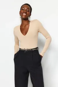 Trendyol Stone Knitted Deep V Neck Body With Snap Button