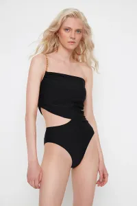 Trendyol X Moeva Black Chain Detailed Draped One-Shoulder Swimsuit