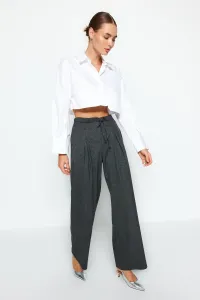Trendyol Anthracite Pleat and Cord Detail Wide Leg Woven Trousers