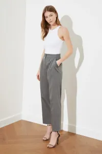 Trendyol Gray High Waist Pleated Straight Cut Trousers
