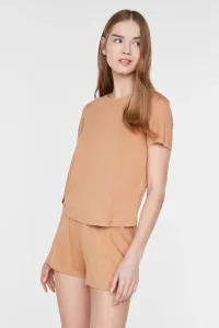 Trendyol Camel Elastic Waist Viscose Knitted Pajamas Set