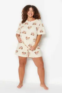 Trendyol Curve Plus Size Pajama Set - Ecru - Animal print #2027377