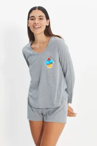 Trendyol Gray Cupcake Printed Knitted Pajamas Set #79331