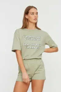 Trendyol Mint Slogan Printed Knitted Pajamas Set #1263145