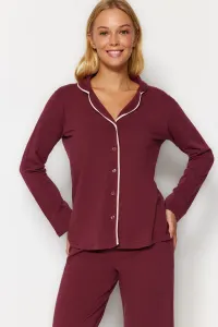Trendyol Claret Red Cotton Pie Detailed Shirt-Pants Knitted Pajamas Set #2552910