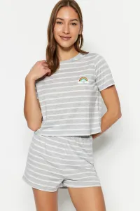 Trendyol Gray Melange Rainbow Printed T-shirt-Shorts and Knitted Pajamas Set