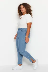 Trendyol Curve Blue Flexible Skinny Denim Jeans with Slit and Tassel Detail