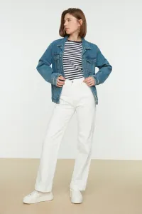 Trendyol White Straight Jeans with Frayed Leg Detail with Button Fastening #997964
