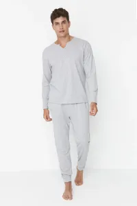 Trendyol Gray Men's Regular Fit Cut V-Neck Pajamas Set #1056009