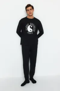 Trendyol Men's Black Regular Fit Printed Knitted Pajamas Set #2703307