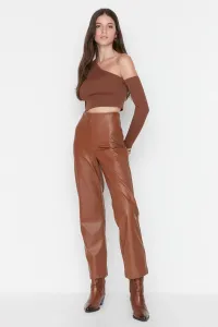 Trendyol Brown High Waist Weave Faux Leather Pants