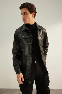Trendyol Limited Edition Black Men's Regular Fit PU Jacket Shirt