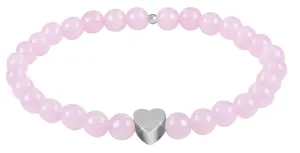 Troli Bracciale con perline in quarzo rosa con cuore 17 cm