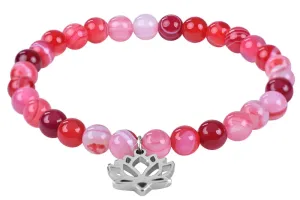 Troli Braccialetto con le perle in agata rosa e fior di loto 17 cm
