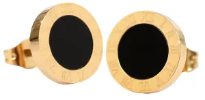 Troli Orecchini in acciaio placcato oro con parte centrale nera KE-015