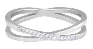 Troli Raffinato anello doppio in acciaio con zirconi chiari Silver 57 mm