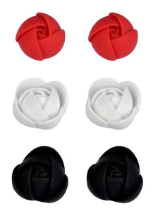 Troli Set di orecchini fiori bianco-rosso-neri