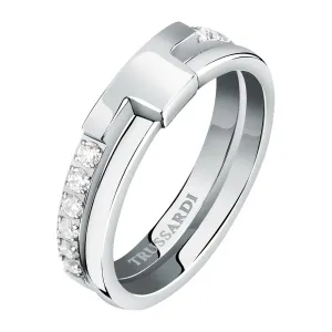 Trussardi Affascinante anello in acciaio con zirconi T-Logo TJAXC42 58 mm
