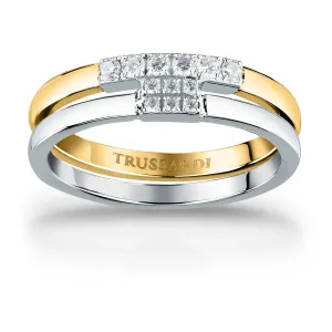 Trussardi Bellissimo anello in acciaio bicolore con zirconi T-Logo TJAXC41 52 mm