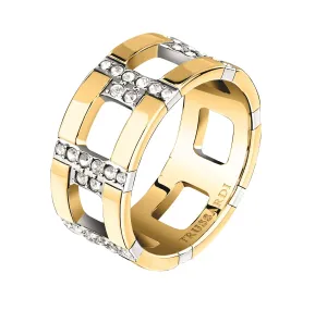 Trussardi Caratteristico anello placcato oro con zirconi T-Logo TJAXC38 56 mm