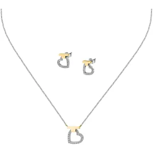 Trussardi Set di gioielli in acciaio bicolore con zirconi T-Logo TJAXC51 (collana, orecchini)