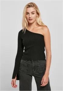 Women's sweater with short ribbed knit with one sleeves, black #2940487