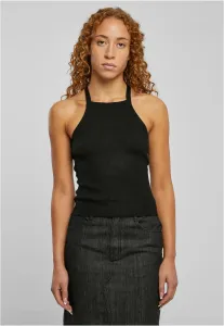 Women's ribbed knit top with a crossed back, black