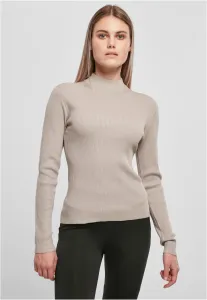 Women's ribbed knit sweater with turtleneck in warm gray