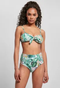 Women's high-waisted bikini with leaf white pattern
