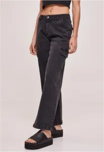 Women's High Waist Straight Denim Cargo Pants - Black Washed #2883257