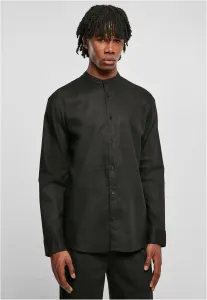Cotton linen shirt with stand-up collar black #2897301