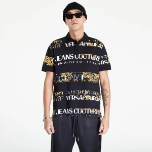 Versace Jeans Couture R Print Stripes Logo B Polo T-Shirt Black/ Gold #260224