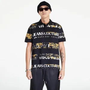 Versace Jeans Couture R Print Stripes Logo B Polo T-Shirt Black/ Gold #260228