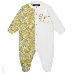 Versace Baby Boys Barocco Print Baby-Grow White & Gold - MULTI COLOURED 3M